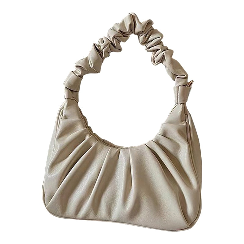Christmas Gift [EAM] Women New beige Baguette Cloud-shaped Folds Pu Leather Personality All-match Top-handle Bag Fashion Tide 2021 18A0138