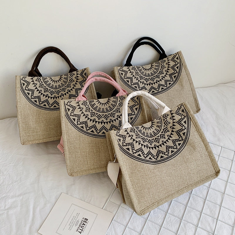 High Quality Women Linen Tote Bags Large Capacity Female Casual Shoulder Crossbody Bag Daily Handbag Purse Beach Shopping Bags
