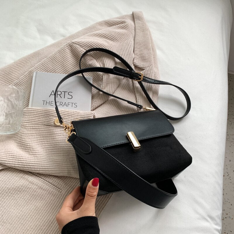 Retro Color Contrast Small PU Leather Crossbody Bag for Women 2021 Winter Designer Brand Personality Shoulder Handbag and Purses