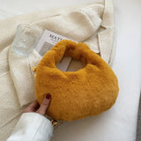 Fashion Luxury Faux Fur Half Moon Women's Handbags Designer Lady Hand Bags Fluffy Soft Plush Warm Winter Clutch Shoulder Bags