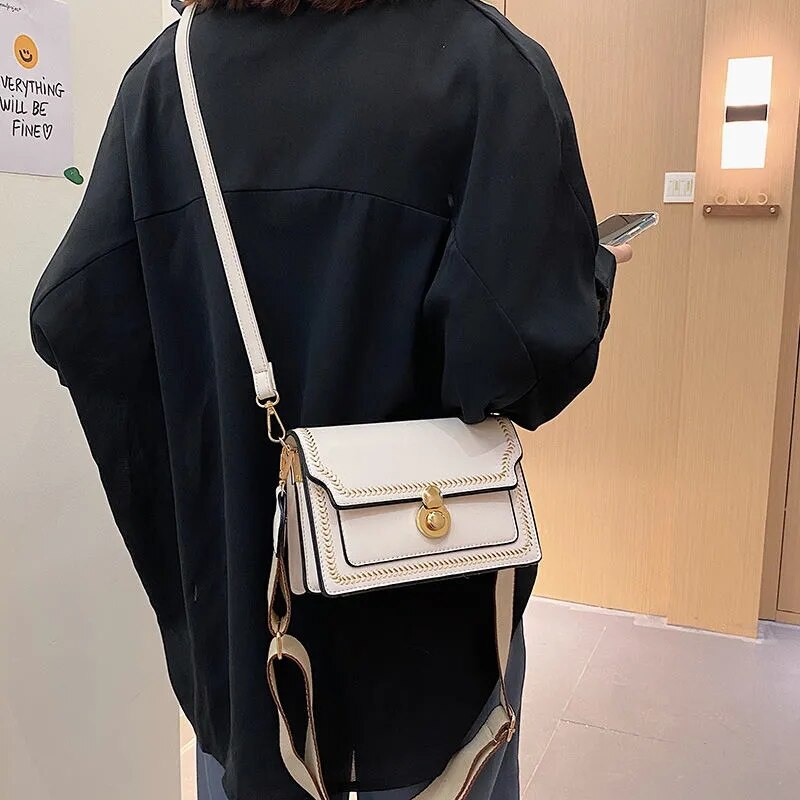 New Design Flap Bags for Women 2021 Brand  Wide Strap female Crossbody Shoulder  Bag small PU Leather ladies Handbags and Purses