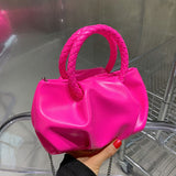 Solid color Pleated Small Totes With Woven Handle 2021 Summer PU Leather Women's Designer Handbag Chain Shoulder Messenger Bag