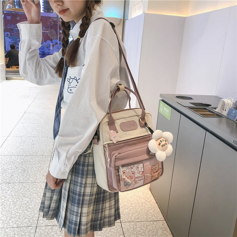 Korean Style Cute  Backpacks Women Waterproof Nylon Small Shoulder Bags for Teenage Girls Schoolbags Flower Travel Backpack