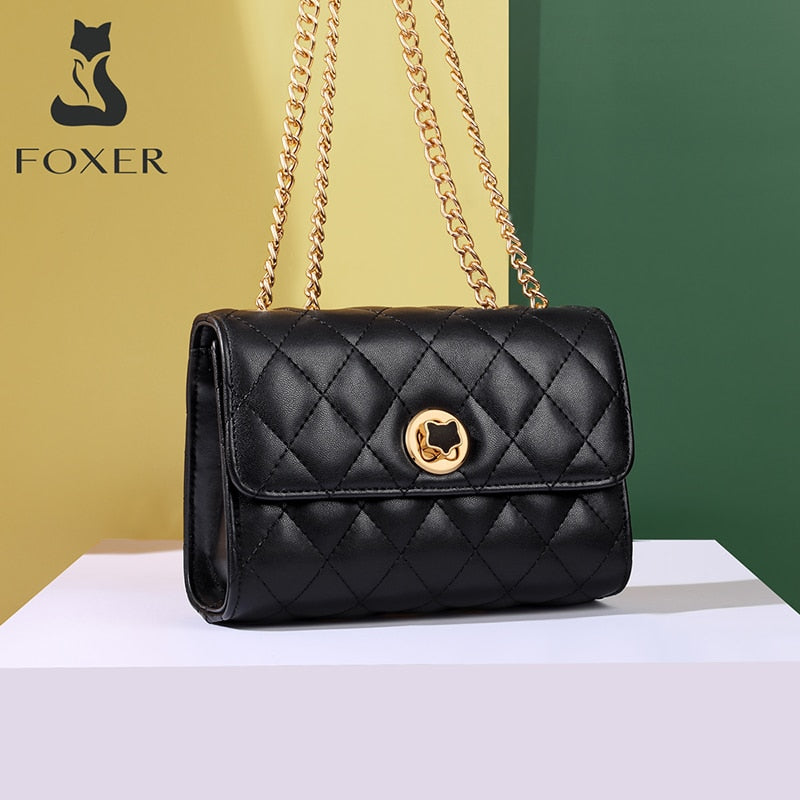 FOXER Women Cow Leather Shoulder Bag Fashion Lady Casual Cross-body Bag Brand Classical Small Messenger Flip Bag for Girls