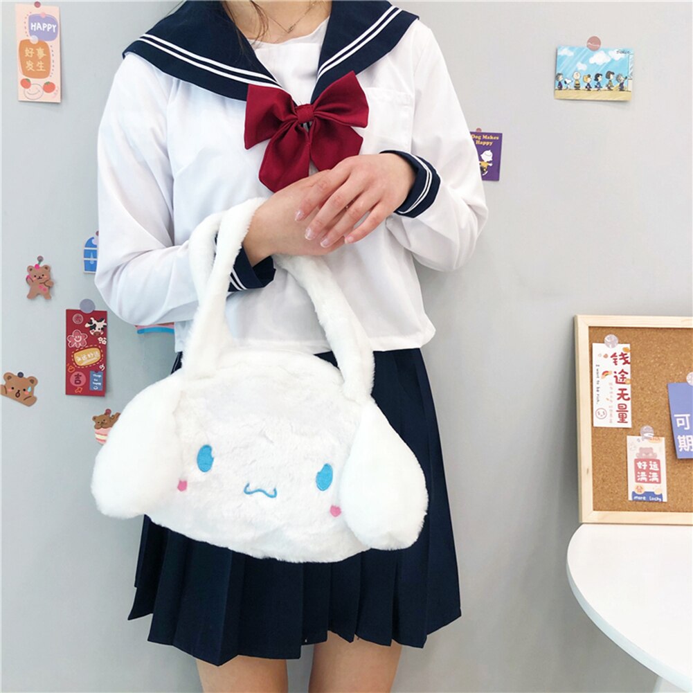 S New Fashion Lovely Plush Bag Women Cute Cartoon Rabbit Prints Tote Bags Casual Ladies Small Zipper Purse Soft Handle Handbags