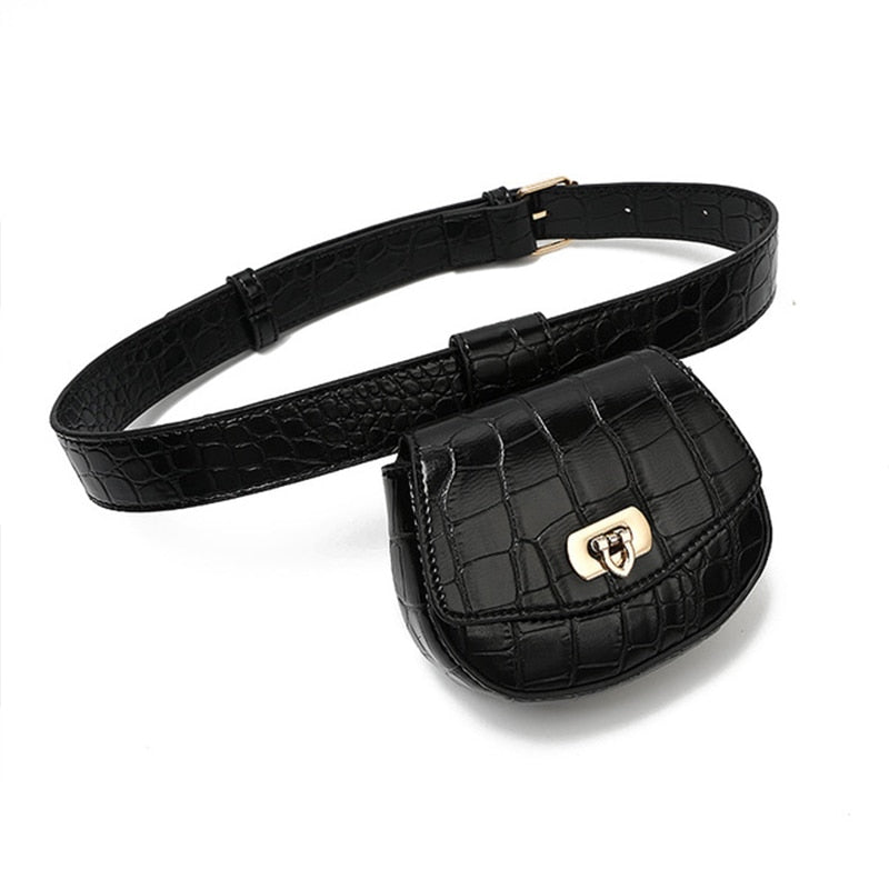 Female 2020 Pack Women Waist Bag Leather Belt Detachable Pouch Decoration Designer Simple Thin Belt Crocodile Pattern Waist Bags