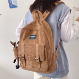 Stripe Cute Corduroy Women's Backpack School Bag For Teenage Girls Boy Luxury Harajuku Female Fashion Bag Student Lady Book Pack