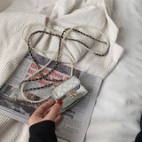 Christmas Gift Lattice Mini Crossbody Bag 2021 Summer New Quality Patent Leather Women's Designer Handbag Pearl Chain Shoulder Messenger Bag