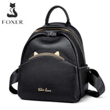 FOXER 100% Cow Genuine Leather Lady Casual Backpack Large Capacity Travel Rucksack for Women Soft Commute Daypack Female Bookbag