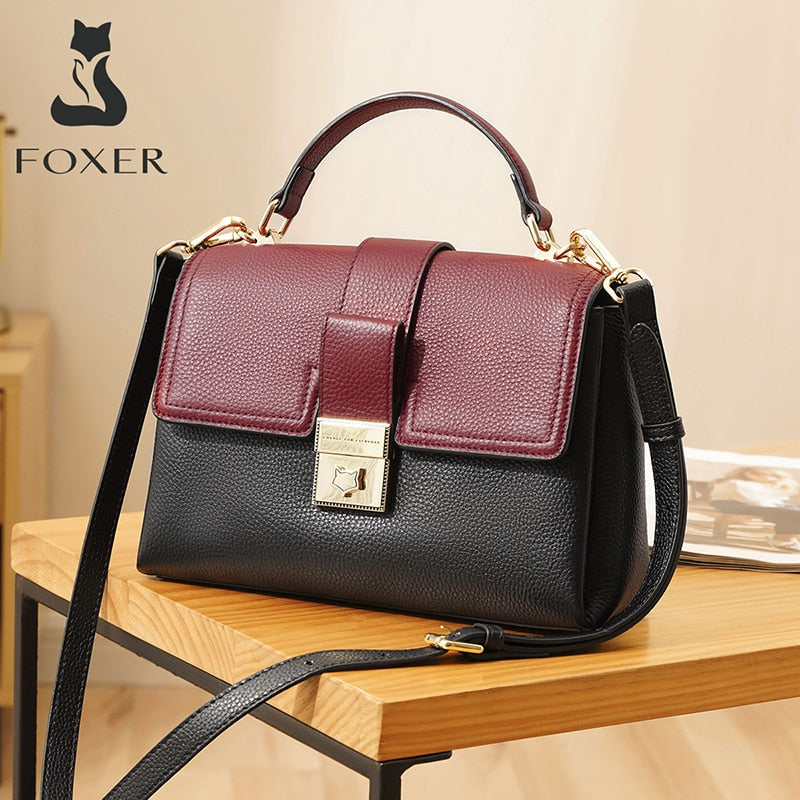 FOXER Gentlewoman Top Handbags 100% Genuine Leather Lady Crossbody Bag Large Capacity Commute Women Shoulder Purse Soft Totes