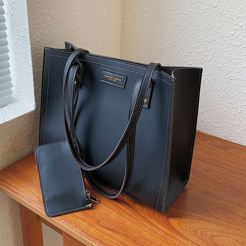 Solid Color PU Leather Women Handbag and purse Designer Shoulder bag Large Capacity Tote Bags Lady 2021 Winter Shopping Bag