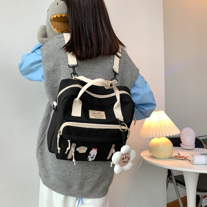 Christmas Gift Korean Style Canvas Small Mini Backpack For Women bag for school girl 2021 Flower Backpack Female small schoolbag badge backpack