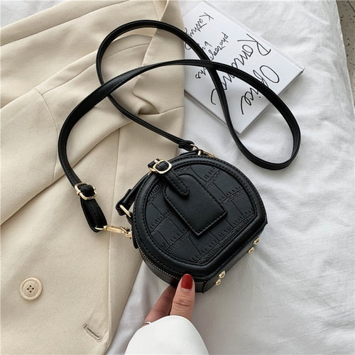 Christmas Gift Round Stone Pattern Solid Color Simple PU Leather Crossbody Bags For Women 2020 Summer Travel Mini Shoulder Handbags