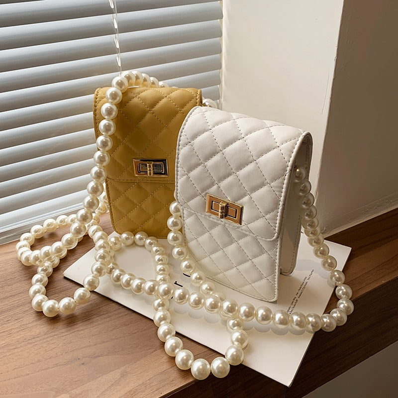 с доставкой Pearl Design PU Leather Crossbody Bags for Women 2021 Summer Trendy Shoulder Handbags Purses Lady Party Purses
