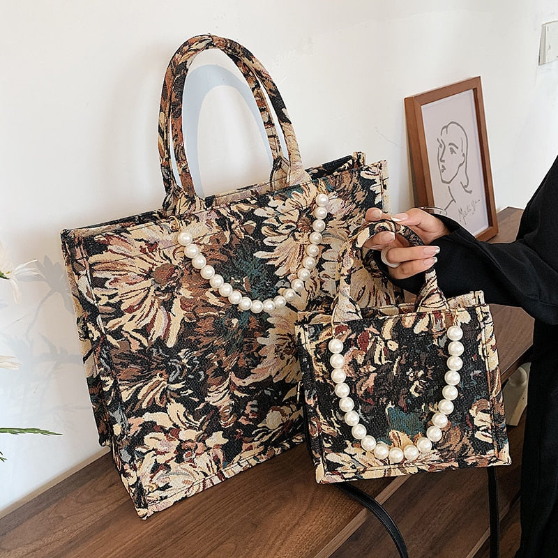 Vvsha Luxury Flowers Designer Big Tote Handbag for Women 2022 hit Lady Fashion Trends Brand Beading Shopper Shoulder Shopping Bag