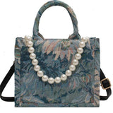 Vvsha Unusual Design Denim Handbags For Women 2023 Autumn New Luxury Woman Canvas Tote Bag Pearl Bead Decorated Diagonal Crossbag Femme