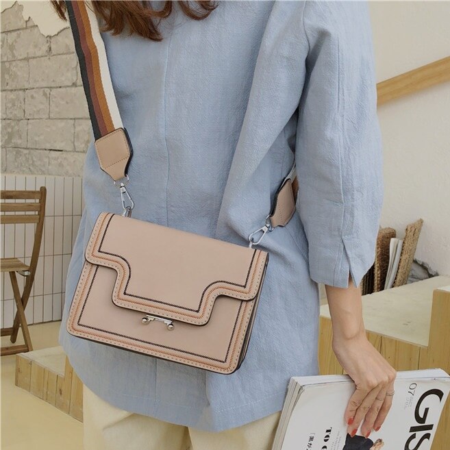 Fashion Women messenger Bags 2021 new Wide straps Lady Shoulder Crossbody bags Handbags Contrast color Female small flap bags