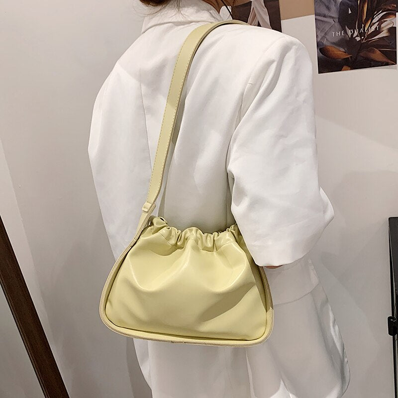 Christmas Gift Small Leather Crossbody Bags for Women 2021 New High Quality Handbags Female Drawstring Messenger Bag Yellow Shoulder Bags Sac