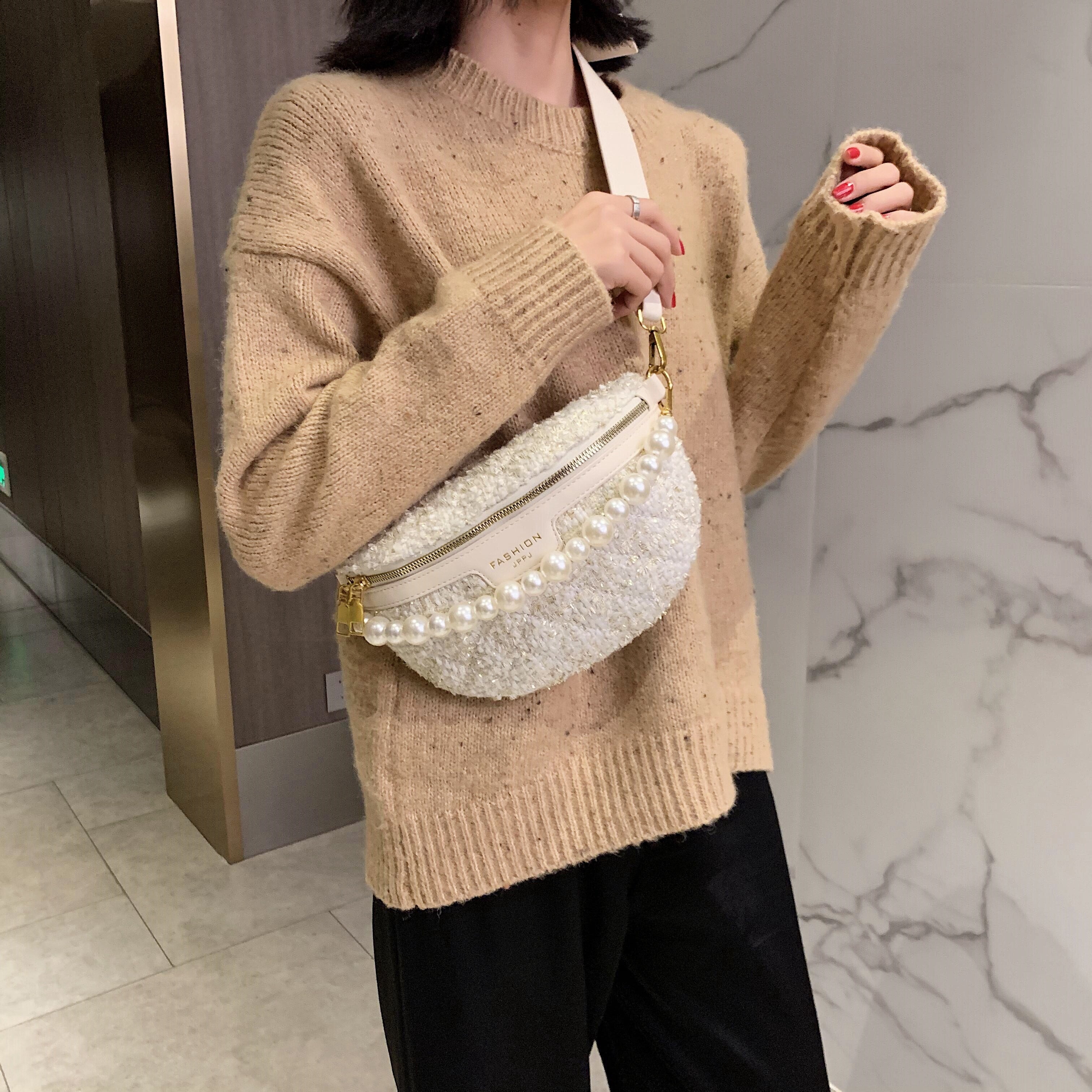 Christmas Gift Pearl Designer MINI Woolen Cloth Crossbody Bags For Women 2021 Winter Shoulder Handbags Female Travel Branded Trending Hand Bag