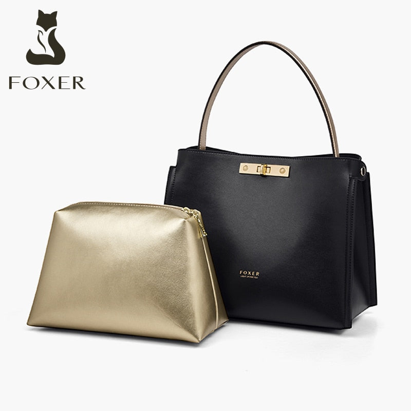 FOXER Fashion Lady Handbag Cow Leather Women Winter Shoulder Bag Female Commute Laptop Cross body Bag Casual Top Handle Totes