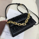 Christmas Gift Thick Chain Tote Pleated bag 2021 Fashion New High quality PU Leather Women's Designer Handbag Vintage Shoulder Messenger Bag