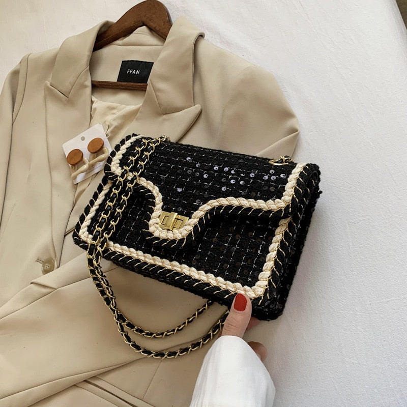 Christmas Gift Sequins Flap Crossbody bag 2021 Fashion New High Quality Wool Women's Designer Handbag Lock Chain Shoulder Messenger Bag