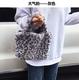 chain large plush handbag new cute bags fashion shoulder Crossbody bag female leopard female bag Messenger bag soft warm fur bag