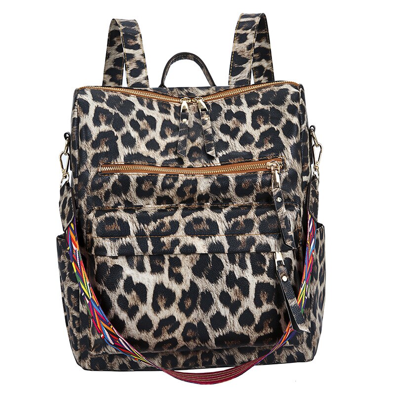Vvsha Style European American Ladies Backpack Fashion Trend Leopard Print School Bag Outdoor Leisure Large Capacity Travel Backpacks
