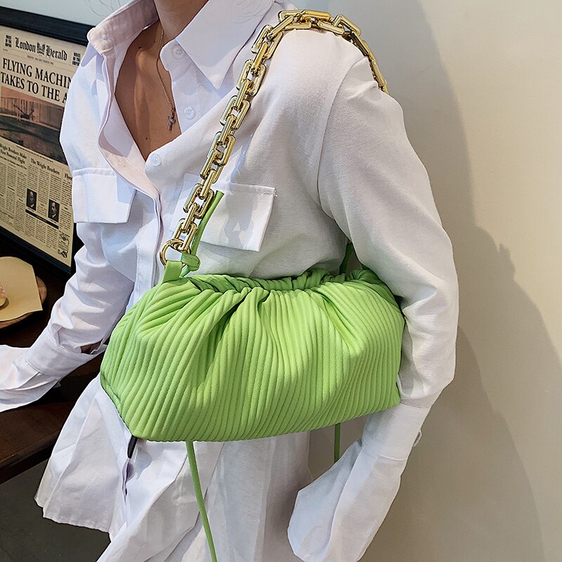 Soft PU Letter Armpit Baguette Crossbody Bags for Women 2021 Chain Shoulder Handbags and Purses Female Travel Designer Green