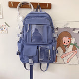 DCIMOR New Waterproof Nylon Women Backpack Female Multi-pocket Insert Buckle Travel Bag Transparent Pocket Solid Color Schoolbag