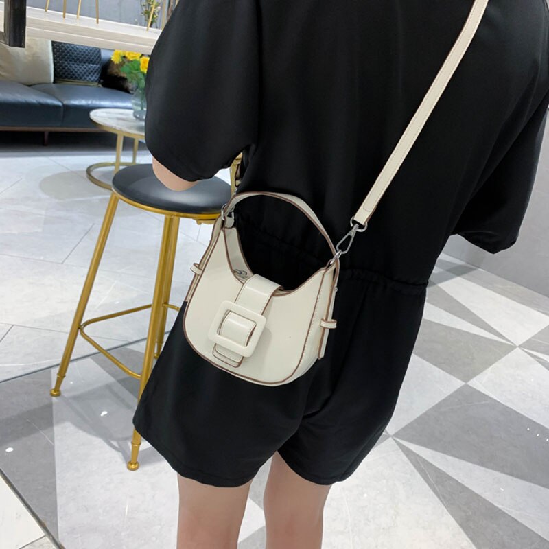 Solid Color PU Leather Saddle Bags For Women 2021 Fashion Shoulder bag Handbags Female Travel CrossBody Bag  Purse
