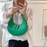Christmas Gift Half-Moon Green PU Leather Crossbody Bags with Short Handle for Women 2021 Handbag and Purses Small Baguette Shoulder Totes