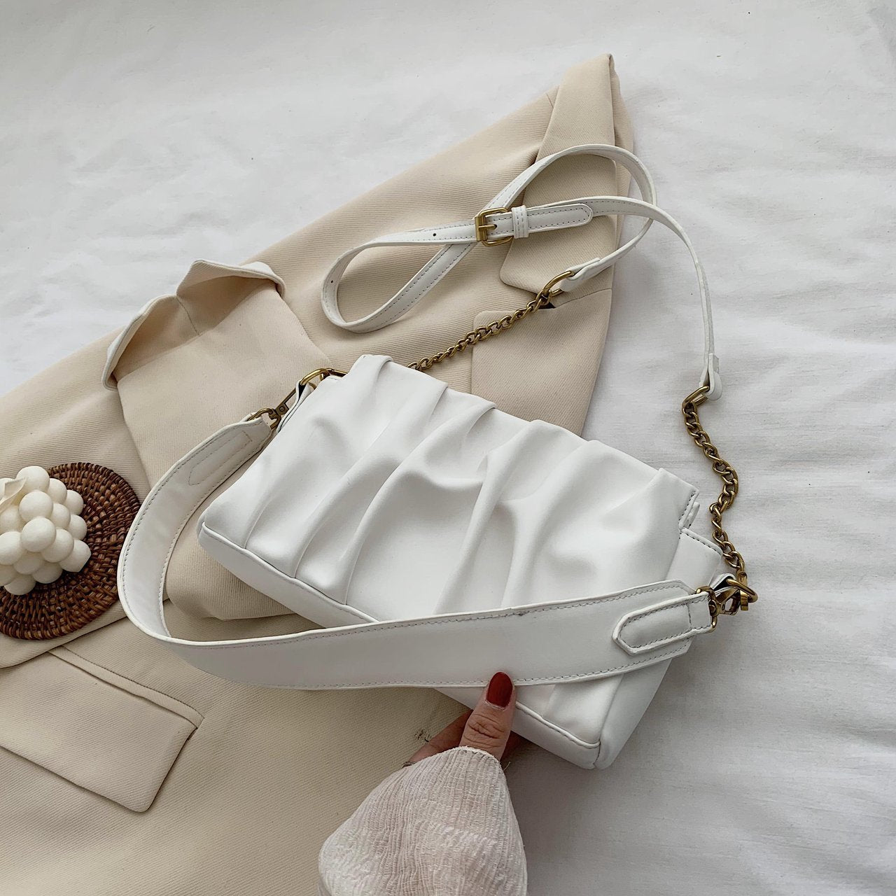 Folds Design PU Leather Crossbody Bags For Women 2020 Elegant  Solid Color Shoulder Handbags Female Travel Cross Body Bag
