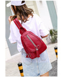 Women Backpack Soft PU leather multifunctional female shoulder bag Girl Chest bag travel backpack Chain tassel design mochila