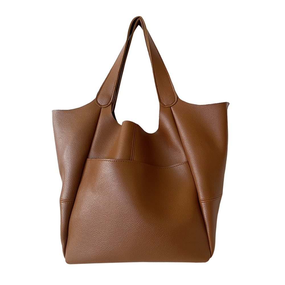 Designer Pure Color PU Leather Underarm Bag Fashion Large Capacity Shoulder Handbags Popular Simple Female Daily Top-handle Bags