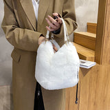 с доставкой Rope Handle Faux Fur Small Totes for Women 2021Winter Designer Crossbody Bags Travel Branded Trendy Shoulder Handbag