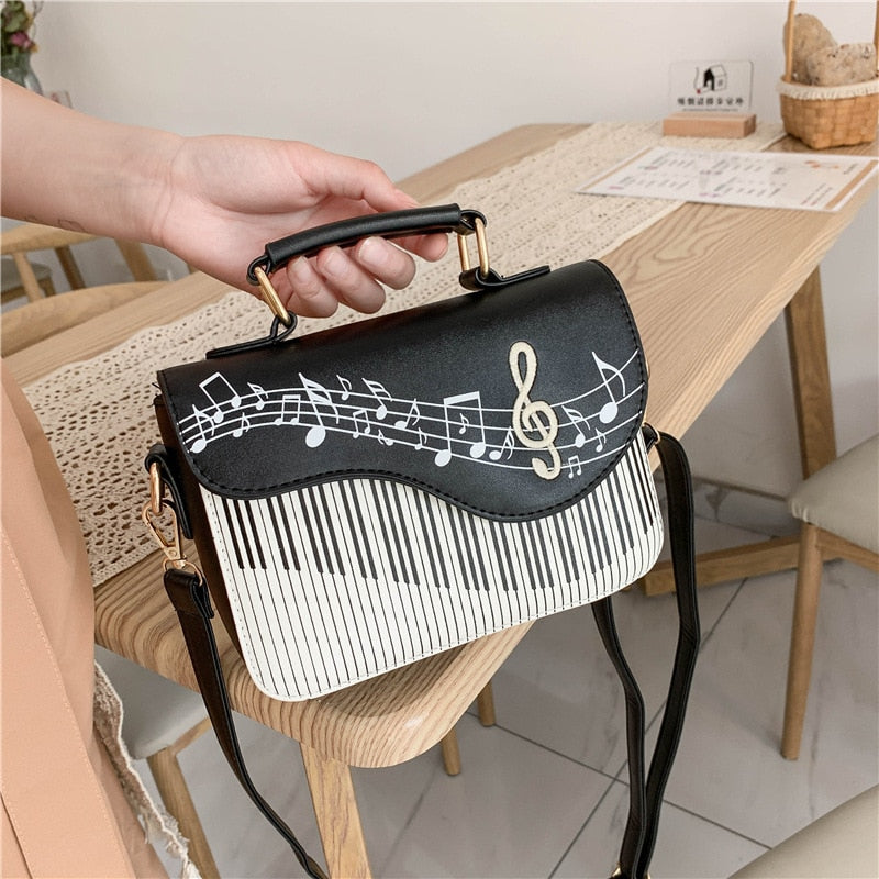 Christmas Gift Embroidered Piano Keys Square Tote Bag 2021 New High Quality Pu Leather Women's Designer Handbag Small Shoulder Messenger Bag