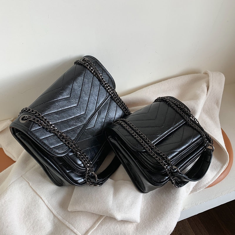 Vvsha Vintage Fashion Female Square Bag 2022 New High Quality Oil Leather Women's Designer Handbag Chain Shoulder Messenger Bag Purses