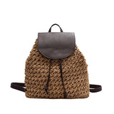 Women Backpack Drawstring Female Fashion Straw Bag Summer Beach Hollow Lady Weave Pack Bag Large Capacity Travel Shoulder Tote