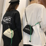 Christmas Gift Fashion Letter Printing Mini Crossbody Bag For Women Black White Canvas Couple Small Bag Bucket Handbag Drawstring Shoulder Bag