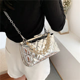 FANTASY 2021 Silver Shiny Clip Bag For Women Patent Leather Handbag Lady Luxury Pearl Chain Messenger Shoulder Bags INS Hot Sale