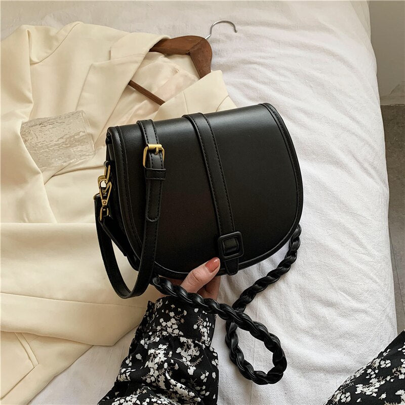 Weave Shoulder strap Saddle bag 2021 Fashion New Quality PU Leather Women's Designer Handbag Solid color Shoulder Messenger Bag