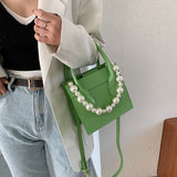 Vvsha Square Crocodile Pattern Big Handbags For Women Pearl Chain 2022 Summer Newest Brand Luxury Blue Messenger Shoulder Bag