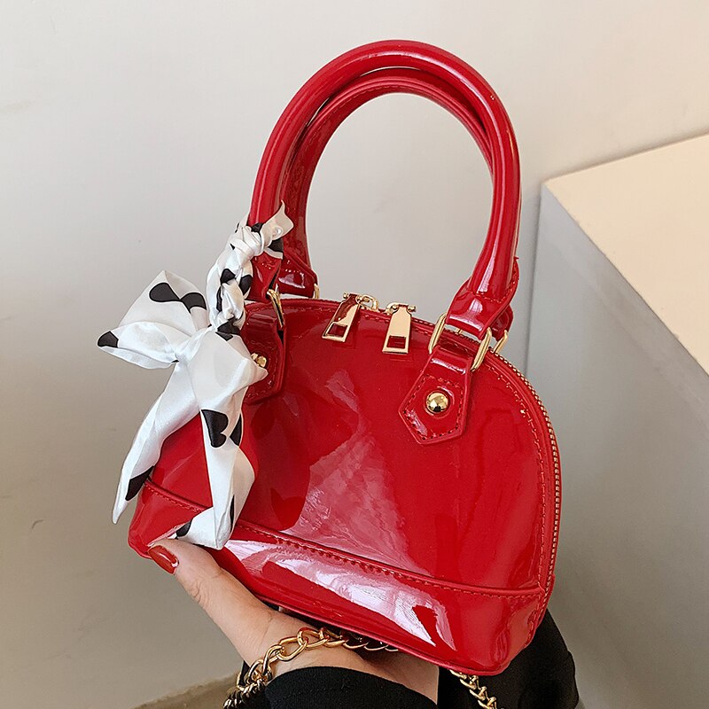 Back to College Patent Leather Shell bag Small Ribbon Tote bag 2021 Summer New Women's Designer Handbag Luxury brand Shoulder Messenger Bag