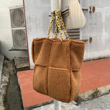 Christmas Gift fashion lambswool overlarge women shoulder bags designer thick chain handbags luxury faux fur messenger bag plush tote big purse