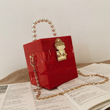 Christmas Gift Pearl Tote Hard Box Bag 2021 New High-quality PU Leather Women's Designer Handbag Chain Shoulder Messenger Bag Mini Banquet bag