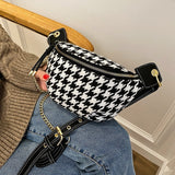 с доставкой Houndstooth Small Simple Waist Packs Women 2021 winter Chest Bags Female Fashion Phone Purses Chain Travel Belt Bag