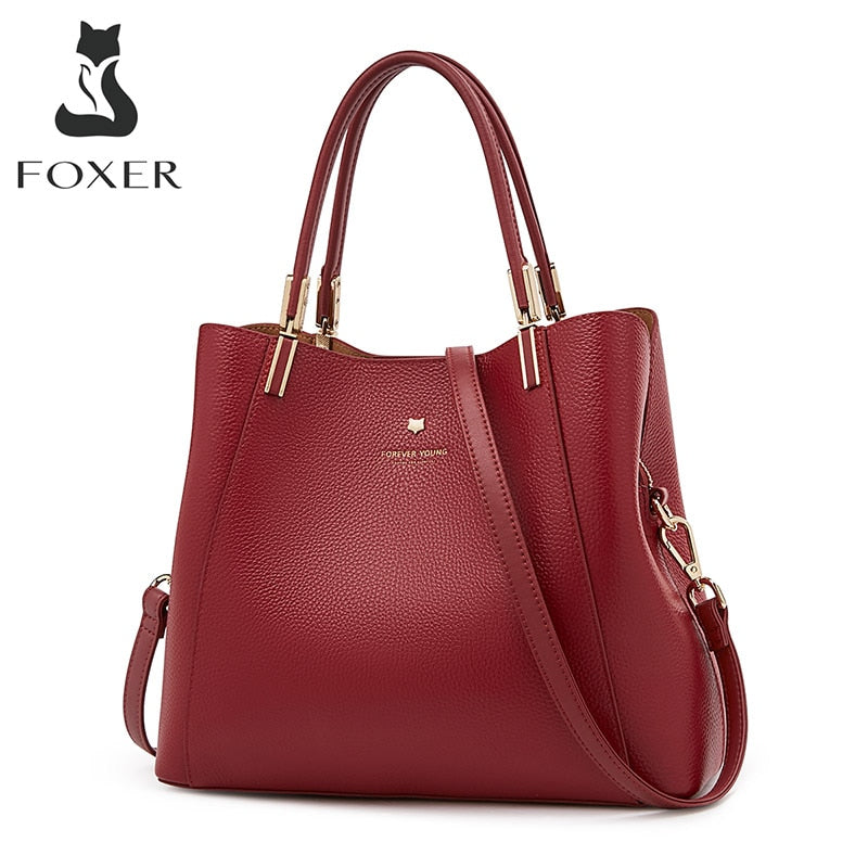 FOXER 2020 Fashion Lady Tote Handle Bag Classic Genuine Leather Shoulder Crossbody Bags for Women Large Capacity Commute Purse