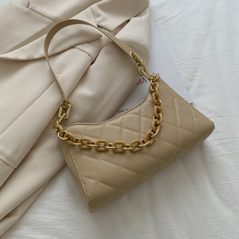 Fashion Women Underarm Baguette bags PU Leather Shoulder Bags Ladies Chain Designer Luxury Handbag Female Travel Purse Tote