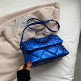 Christmas Gift Fashion Lingge Acrylic Chain Padded Women Crossbody Bags Designer Quilted Handbags Nylon Down Cotton Shoulder Bag 2021 Winter